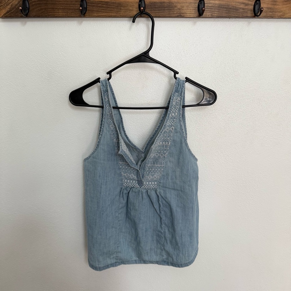 Hollister Embroidered Light Blue Denim Tank Top